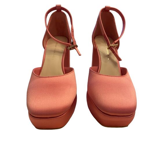 Loeffler Randall Selina Satin Closed Toe Ankle Strap Platforms Bubblegum Size 7B - Picture 2 of 12
